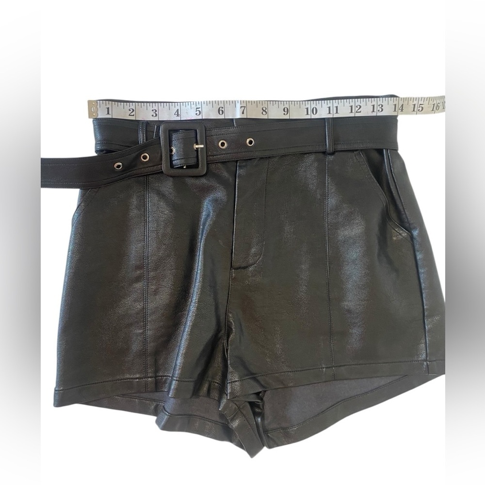 Le Lis High Waist Black Leather Shorts - Picture 4 of 7